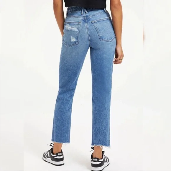 NWT Good American Womens Good Vintage Jeans Frayed High Rise Straight Leg Denim - Picture 3 of 14